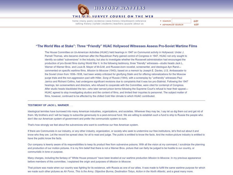 History Matters: "The World Was at Stake" Primary History Matters: "The World Was at Stake" Primary