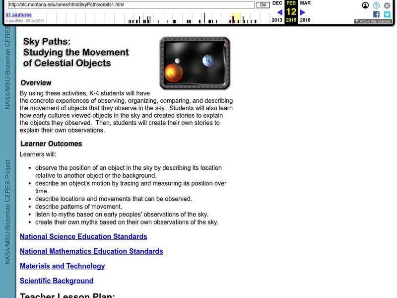 Center for Educational Resources: Sky Paths Lesson Plan Center for Educational Resources: Sky Paths Lesson Plan