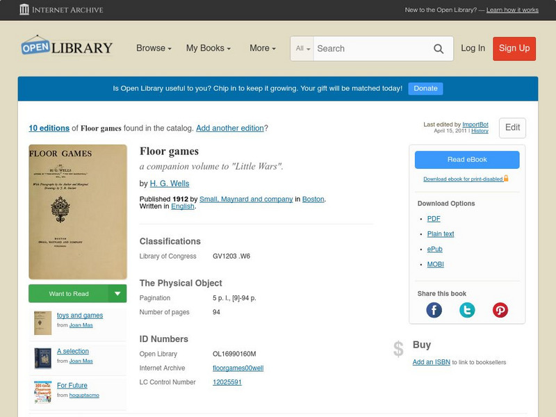 Open Library: Floor Games by h.g. Wells eBook Open Library: Floor Games by h.g. Wells eBook