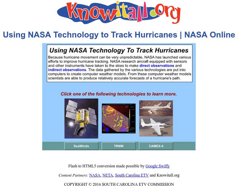 Etv: Nasa Online: Using Nasa Technology to Track Hurricanes Interactive Etv: Nasa Online: Using Nasa Technology to Track Hurricanes Interactive