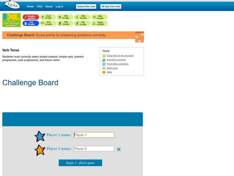 Quia: Challenge Board: Verb Tense Interactive Quia: Challenge Board: Verb Tense Interactive