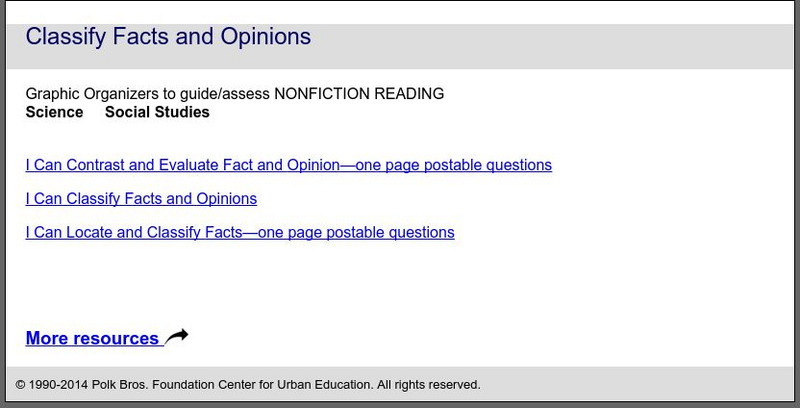 Depaul University: Center for Urban Education: Classify Facts and Opinions [Pdf] Unit Plan