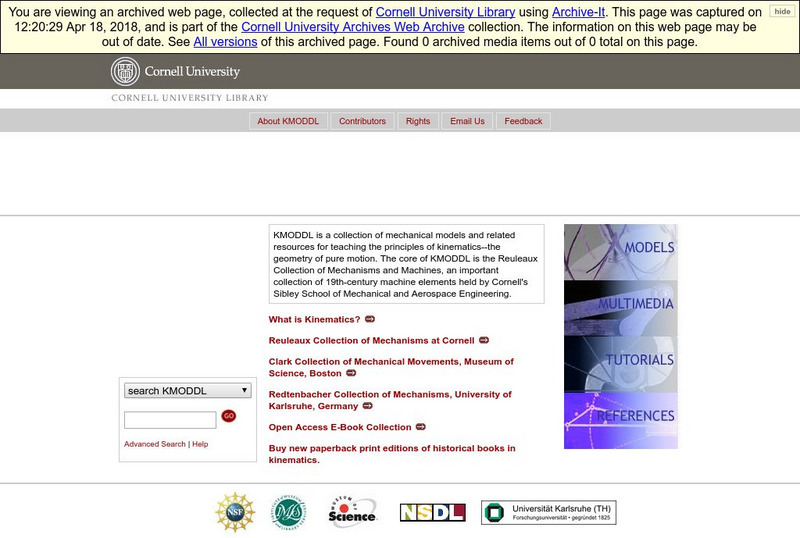 Cornell University: Kmoddl: Digital Library of Kinematics Website