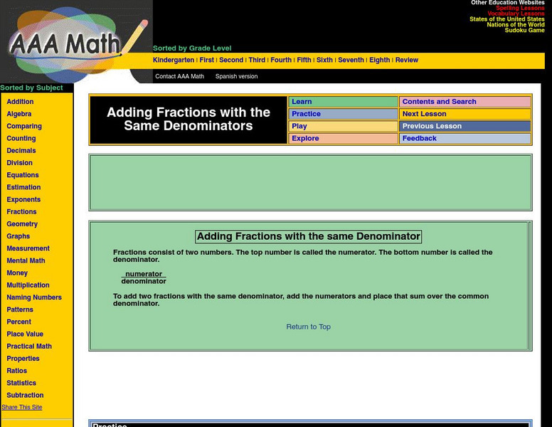 Aaa Math: Adding Fractions With the Same Denominators Unit Plan