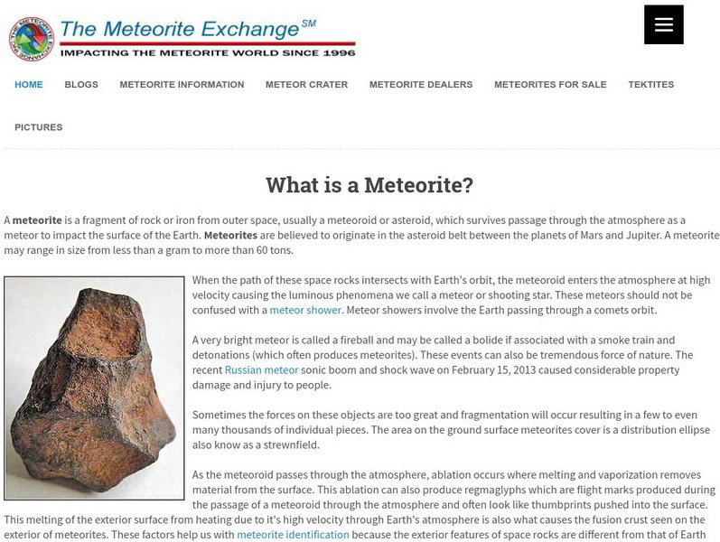 The Meteorite Exchange: What Is a Meteorite? Website The Meteorite Exchange: What Is a Meteorite? Website