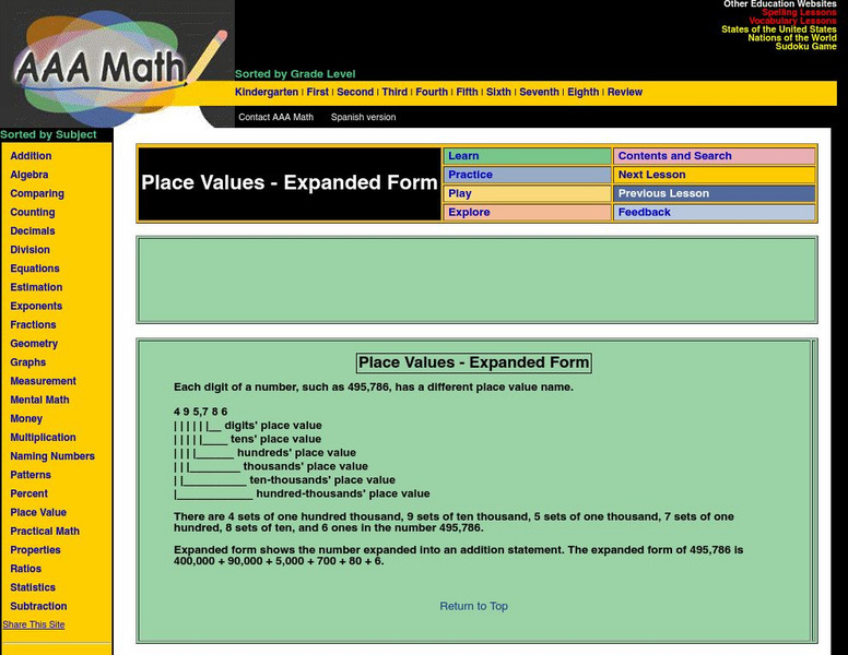 Aaa Math: Place Values: Expanded Form Unit Plan Aaa Math: Place Values: Expanded Form Unit Plan
