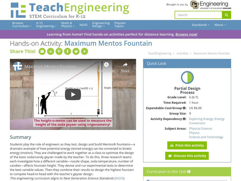 Teach Engineering: Maximum Mentos Fountain Activity Teach Engineering: Maximum Mentos Fountain Activity
