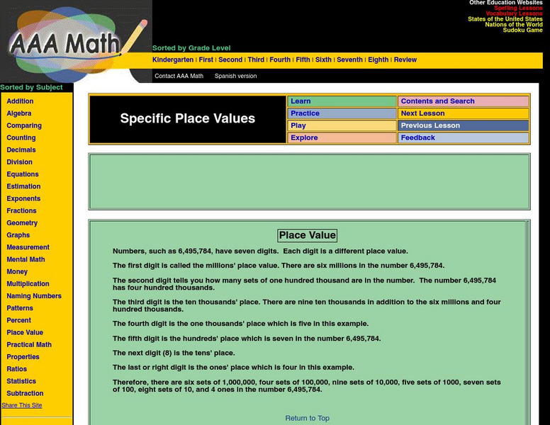 Aaa Math: Specific Place Values Unit Plan Aaa Math: Specific Place Values Unit Plan