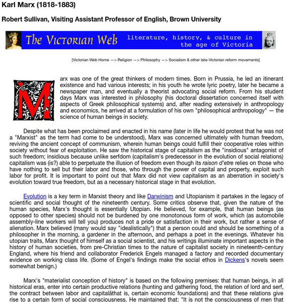 Brown University: Victorian Web: Karl Marx (1818 1883) Handout Brown University: Victorian Web: Karl Marx (1818 1883) Handout