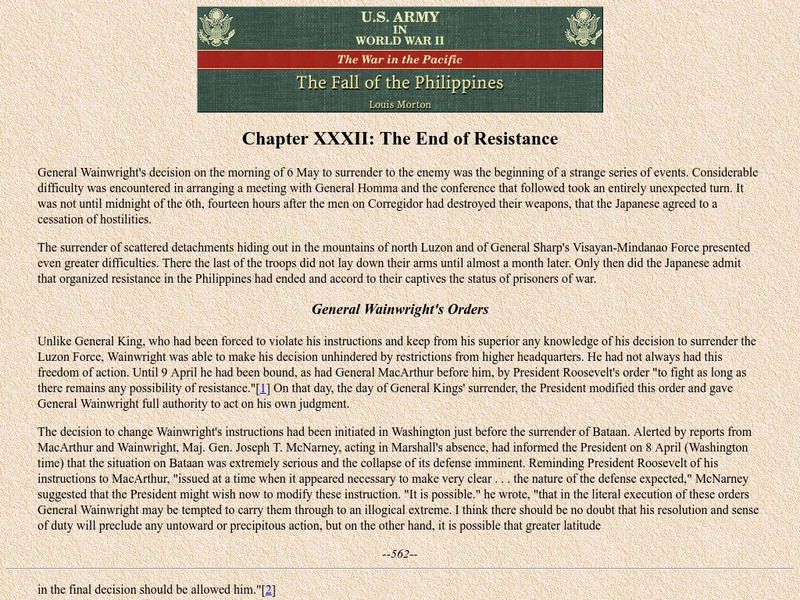 Ibiblio: Hyper War: u.s. Army in Wwii: Fall of the Philippines: End of Resistance Website