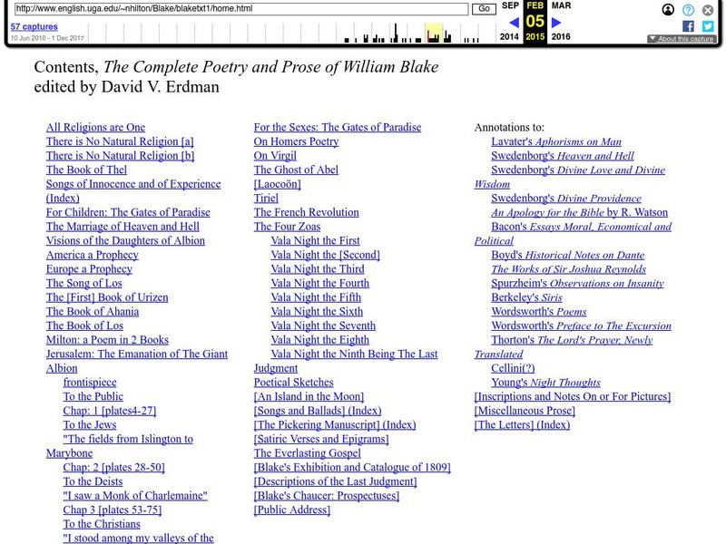 University of Georgia: The Complete Poetry and Prose of William Blake Website University of Georgia: The Complete Poetry and Prose of William Blake Website