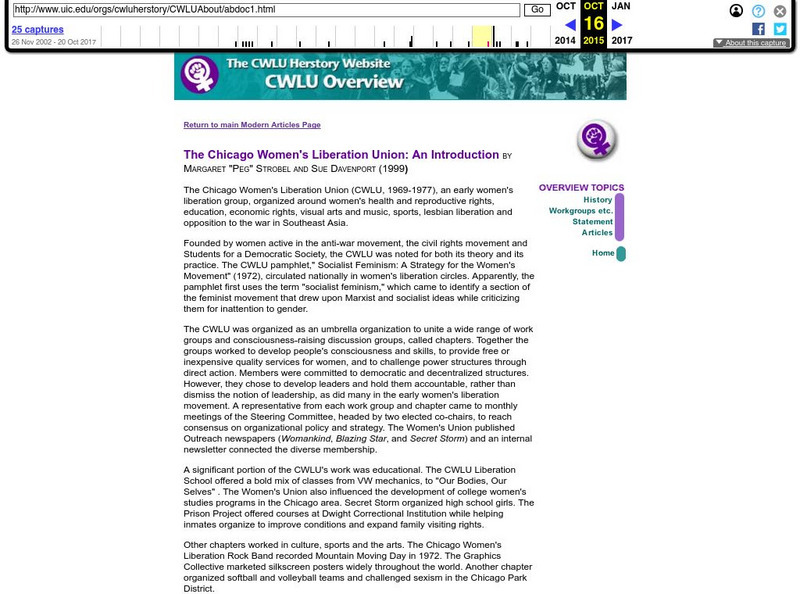 The Chicago Women's Liberation Union: An Introduction Article The Chicago Women's Liberation Union: An Introduction Article