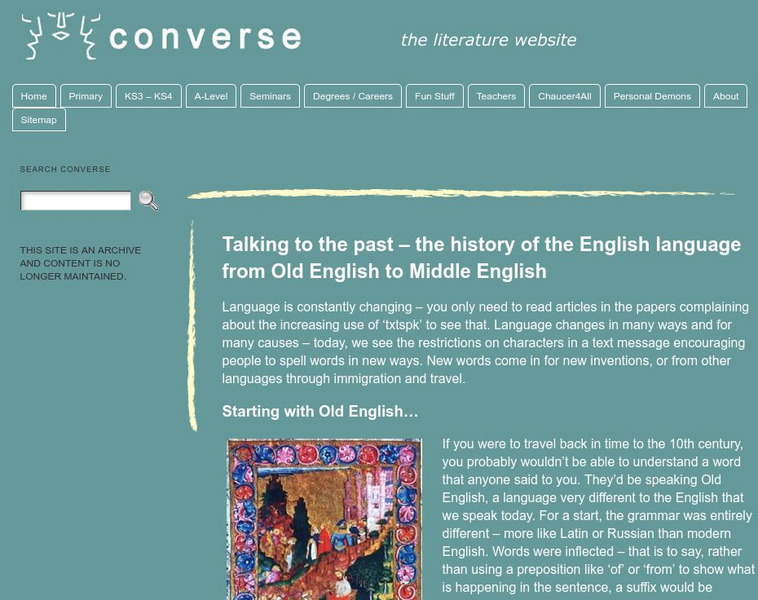 University of Cambridge: History of English Language: Old English to Middle English Handout