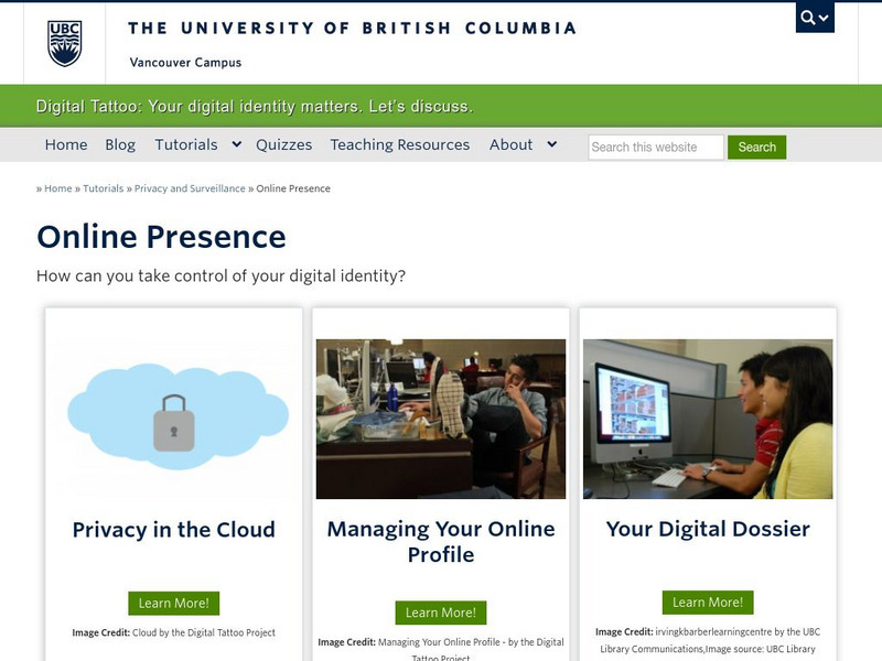 University of Bc: Digital Tatoo: Privacy and Surveillance: Online Presence Unit Plan University of Bc: Digital Tatoo: Privacy and Surveillance: Online Presence Unit Plan