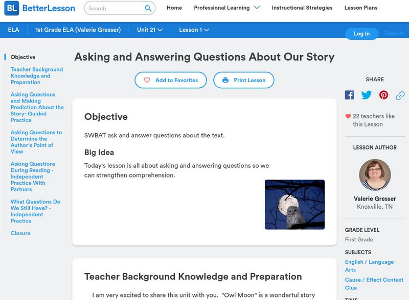 Better Lesson: Asking and Answering Questions About Our Story Lesson Plan Better Lesson: Asking and Answering Questions About Our Story Lesson Plan