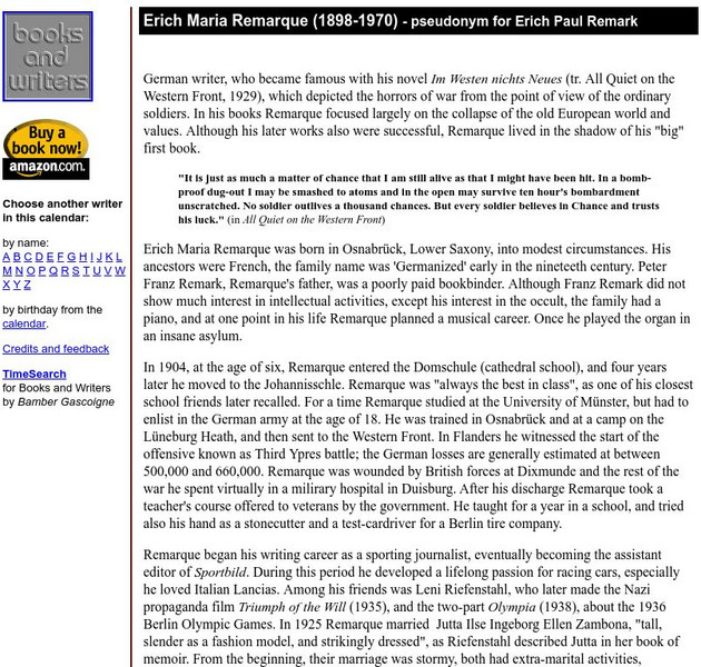 Author's Calendar: Erich Remarque Website