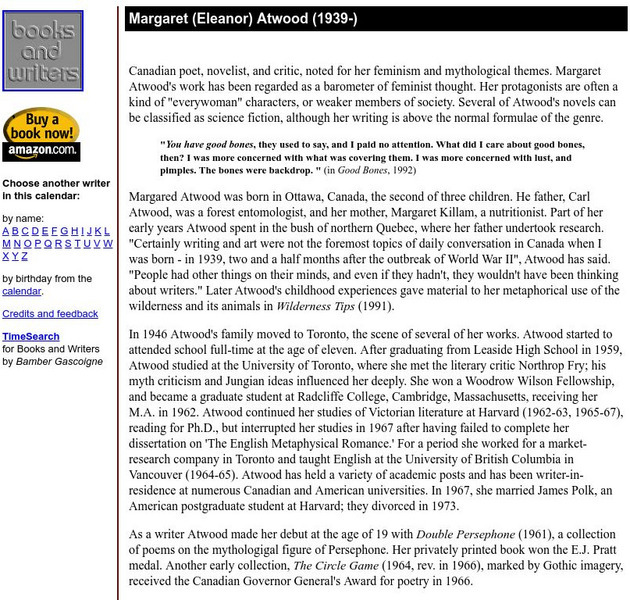 Author's Calendar: Margaret Atwood Website Author's Calendar: Margaret Atwood Website