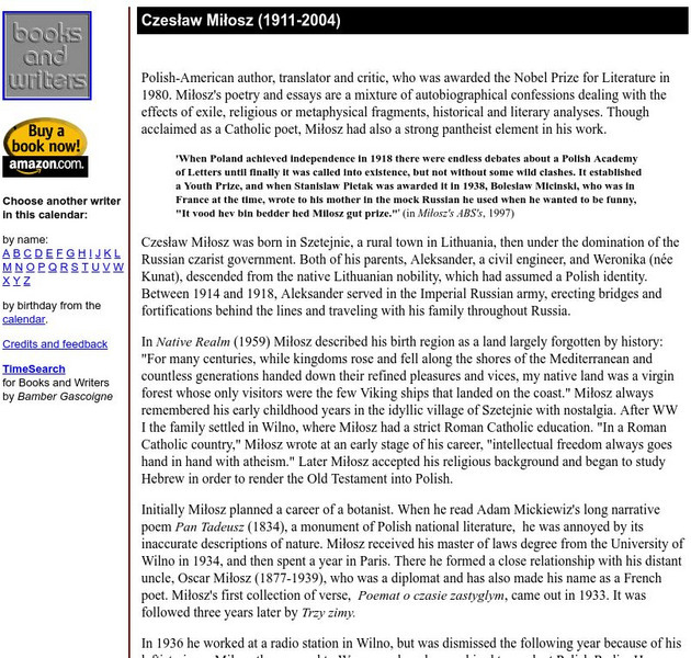 Author's Calendar: Czeslaw Milosz Website Author's Calendar: Czeslaw Milosz Website