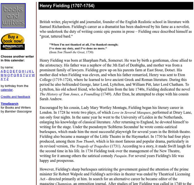Author's Calendar: Henry Fielding Website Author's Calendar: Henry Fielding Website