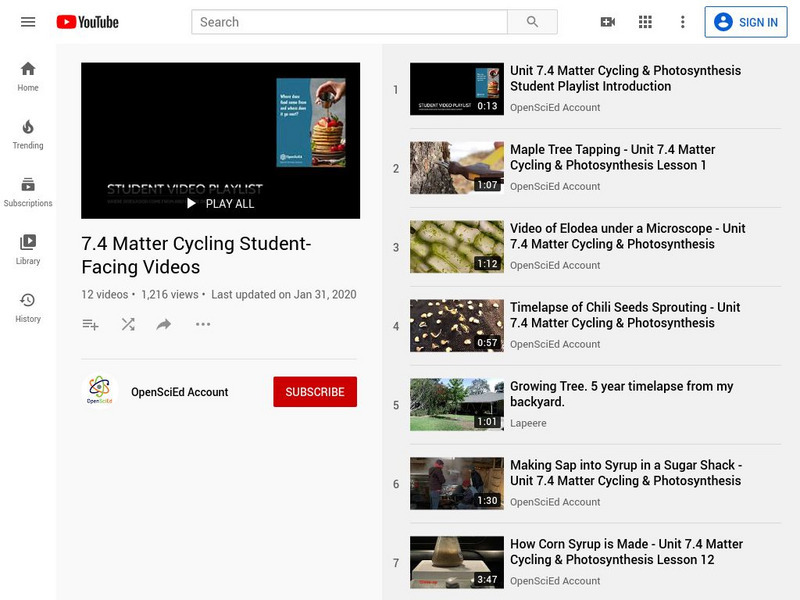 Open Sci Ed: 7.4 Matter Cycling & Photosynthesis: Student Playlist Instructional Video