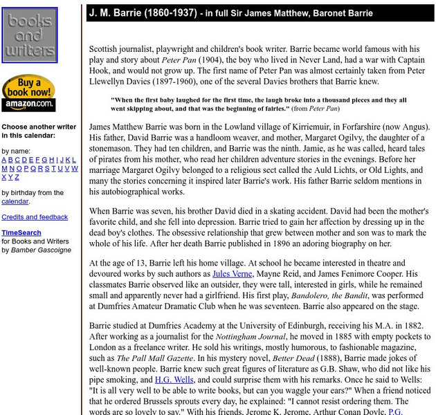 Author's Calendar: j.m. Barrie Handout Author's Calendar: j.m. Barrie Handout