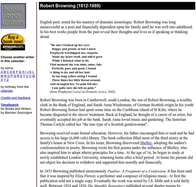 Author's Calendar: Robert Browning Website Author's Calendar: Robert Browning Website