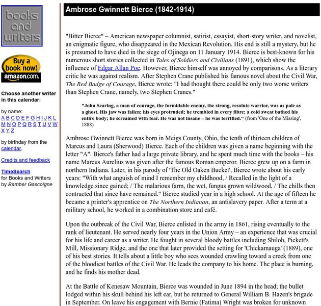 Author's Calendar: Ambrose Bierce Website Author's Calendar: Ambrose Bierce Website