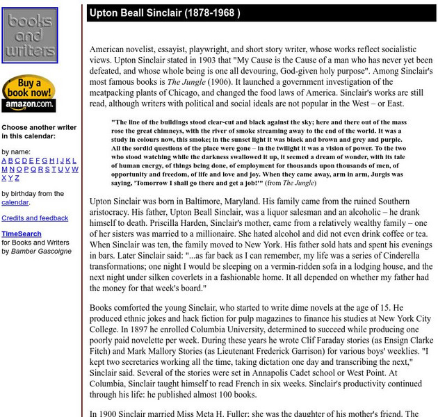 Author's Calendar: Upton Beall Sinclair Website Author's Calendar: Upton Beall Sinclair Website