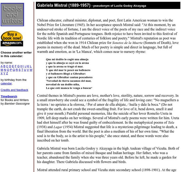 Author's Calendar: Gabriela Mistral Website Author's Calendar: Gabriela Mistral Website