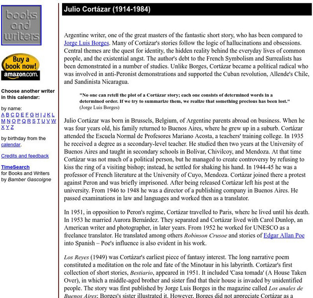 Author's Calendar: Julio Cortazar Website