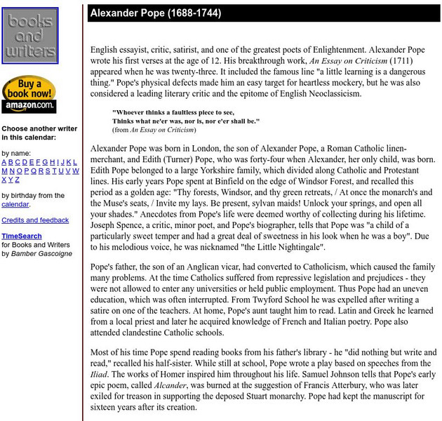 Author's Calendar: Alexander Pope Website Author's Calendar: Alexander Pope Website