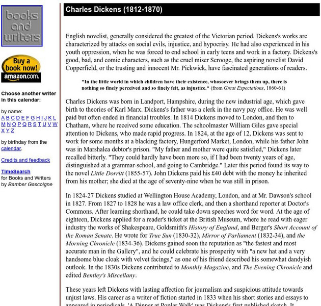 Author's Calendar: Charles Dickens Website Author's Calendar: Charles Dickens Website