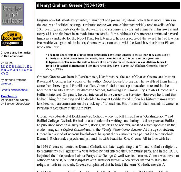 Author's Calendar: Graham Greene Website Author's Calendar: Graham Greene Website