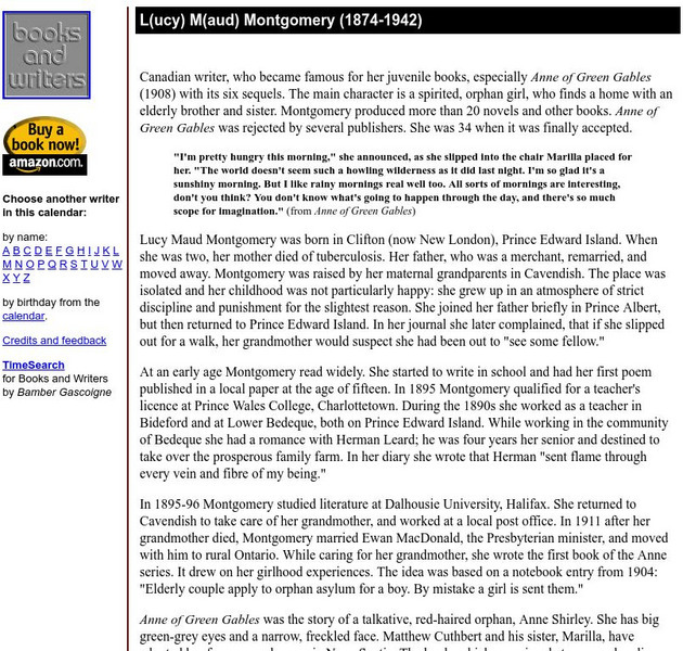 Author's Calendar: l.m. Montgomery Website Author's Calendar: l.m. Montgomery Website