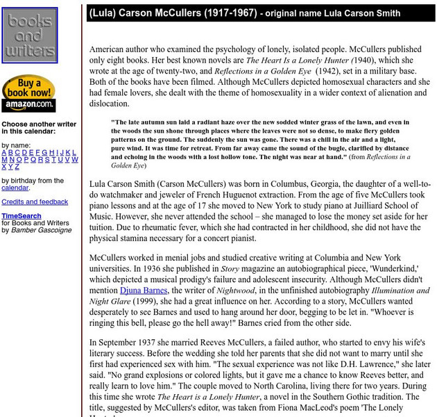 Author's Calendar: Carson Mc Cullers Website Author's Calendar: Carson Mc Cullers Website