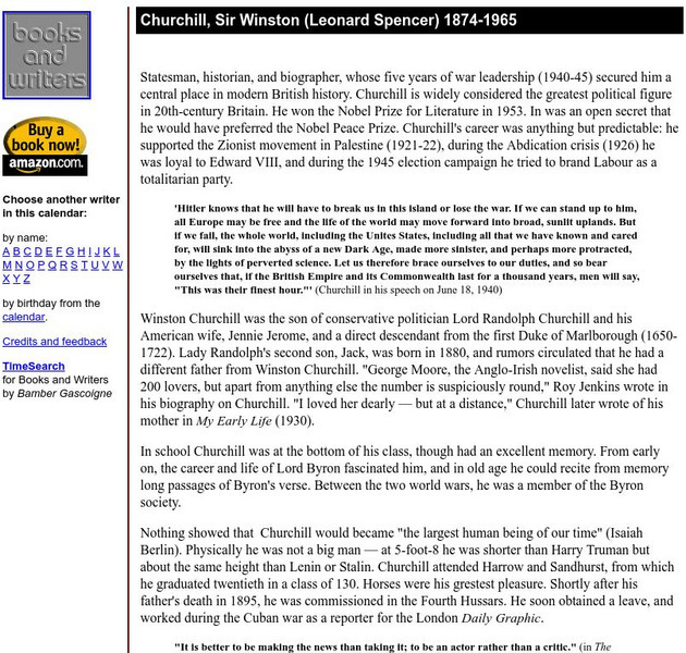 Author's Calendar: Churchill, Sir Winston (Leonard Spencer) Handout