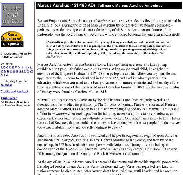 Author's Calendar: Marcus Aurelius Website