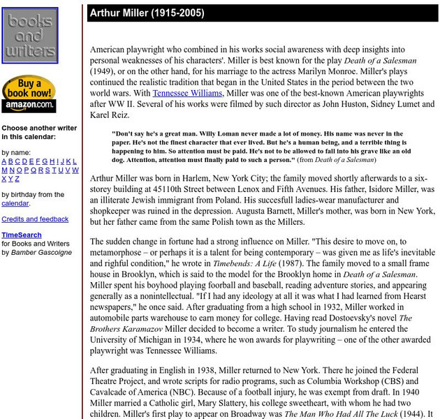 Author's Calendar: Arthur Miller Handout Author's Calendar: Arthur Miller Handout