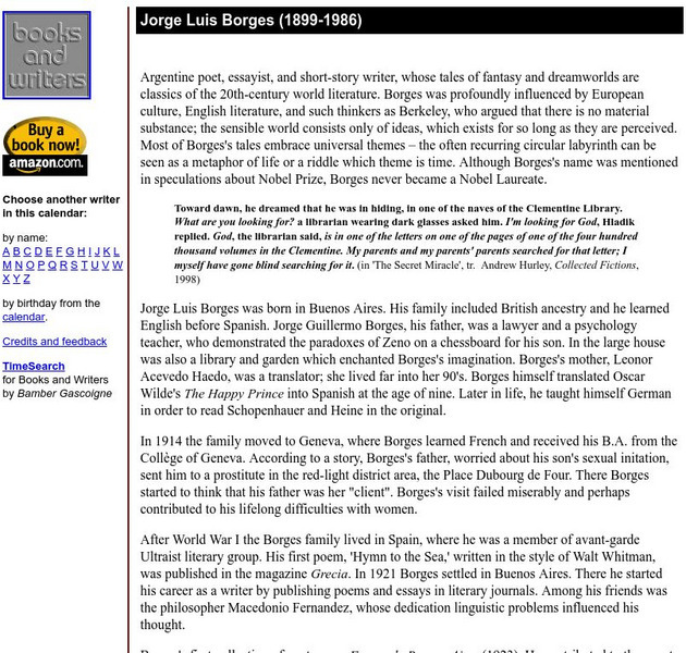Author's Calendar: Jorge Luis Borges Website