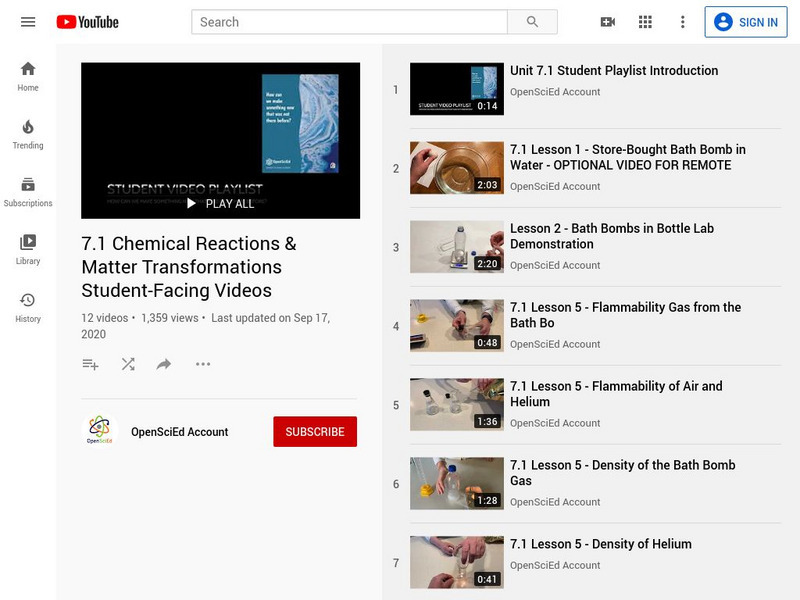 Open Sci Ed: 7.1 Chemical Reactions & Matter Transformations: Student Playlist Instructional Video