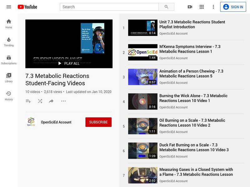 Open Sci Ed: 7.3 Metabolic Reactions: Student Playlist Instructional Video Open Sci Ed: 7.3 Metabolic Reactions: Student Playlist Instructional Video