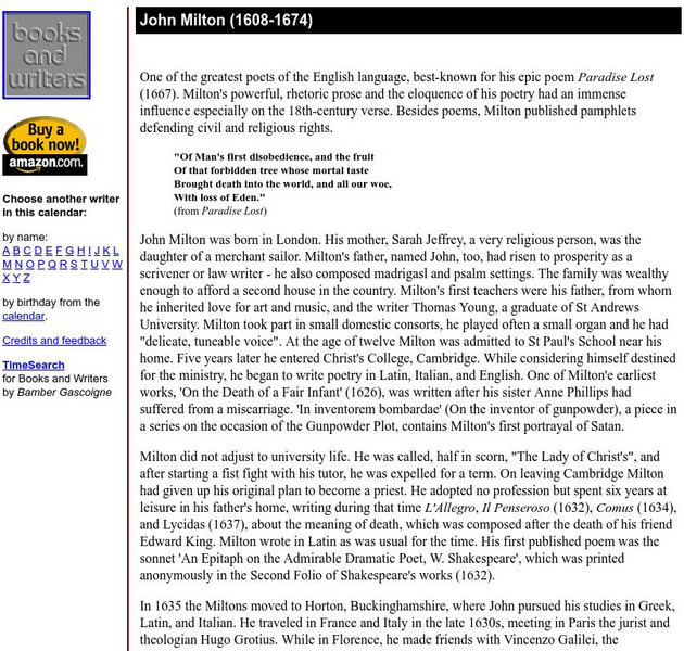 Author's Calendar: John Milton Website Author's Calendar: John Milton Website