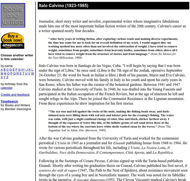 Author's Calendar: Italo Calvino Website Author's Calendar: Italo Calvino Website