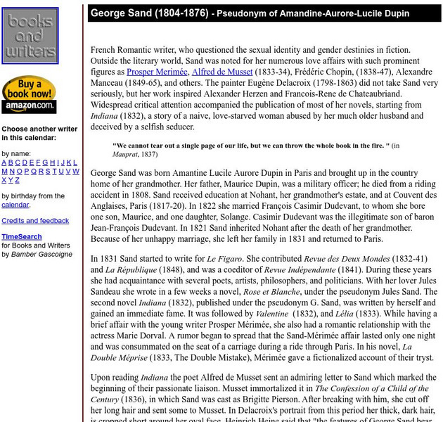 Author's Calendar: George Sand Website Author's Calendar: George Sand Website