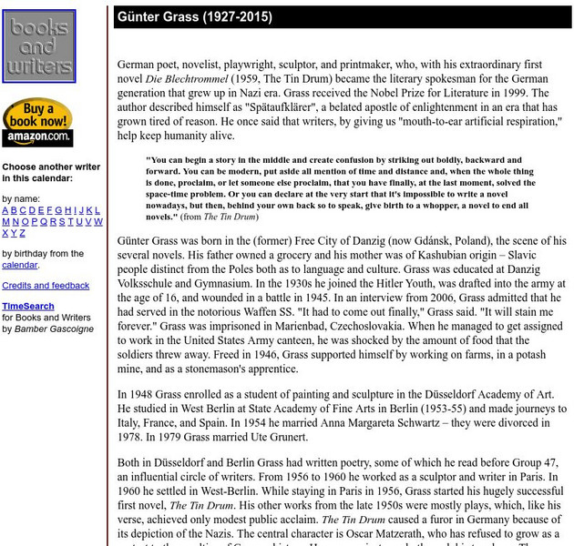 Author's Calendar: Gunter Grass Website Author's Calendar: Gunter Grass Website