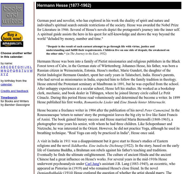 Author's Calendar: Hermann Hesse Website