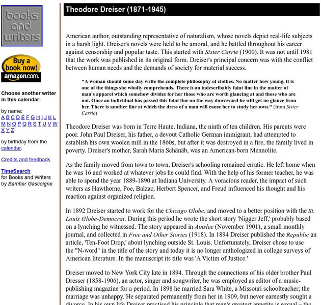 Author's Calendar: Theodore Dreiser Website