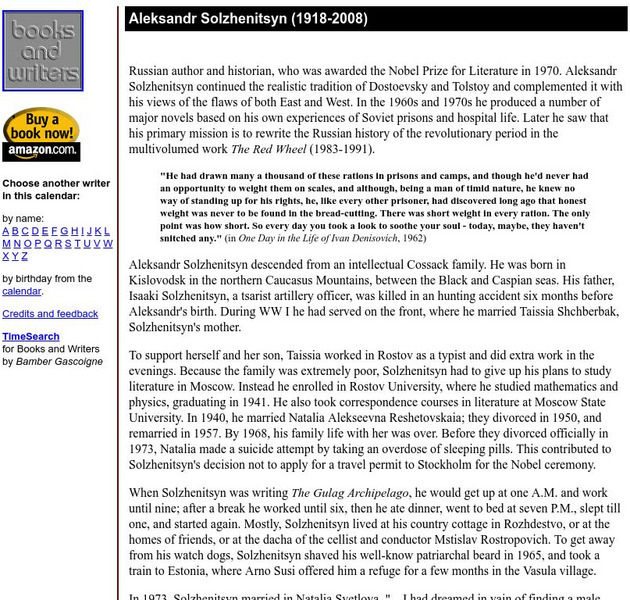 Author's Calendar: Aleksandr Solzhenitsyn Website Author's Calendar: Aleksandr Solzhenitsyn Website