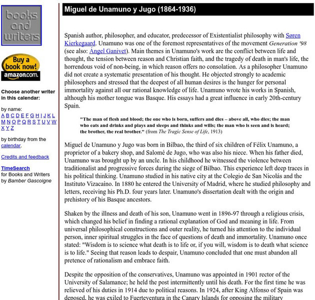 Author's Calendar: Miguel De Unamuno Y Jugo Website