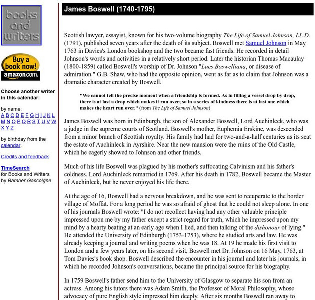 Author's Calendar: James Boswell Website Author's Calendar: James Boswell Website